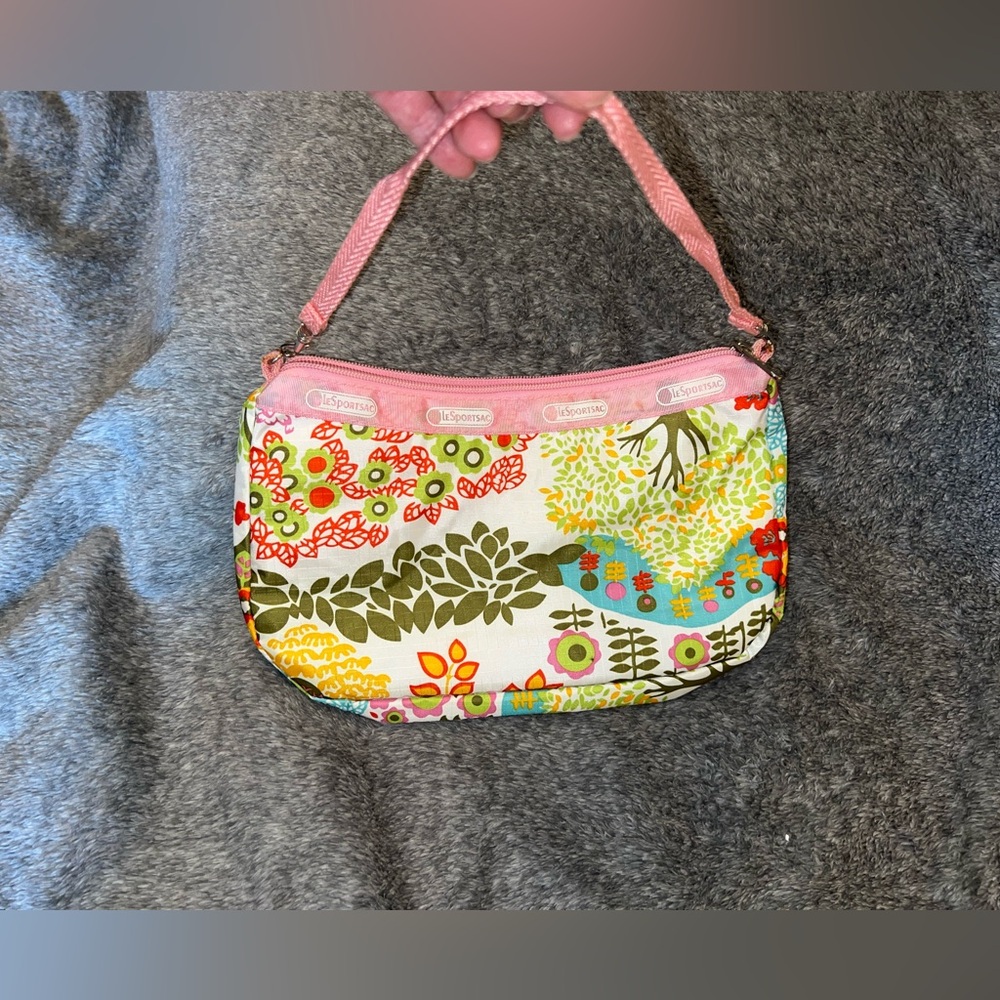 LeSportsac Pink and Green Clutch Vibrant Floral Design